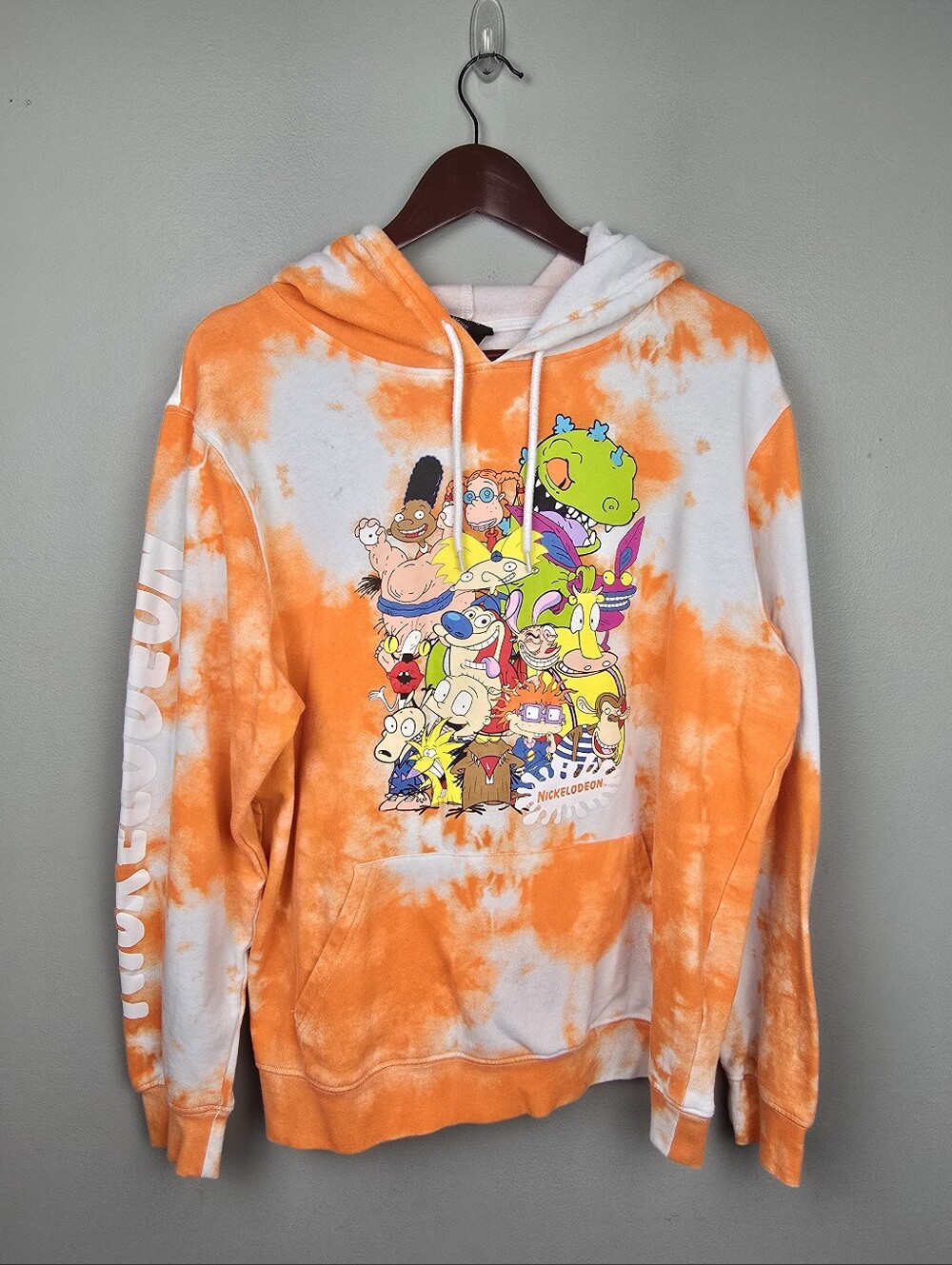 Nickelodeon 90s Themed Cartoons Tie Dye Orange Hoodie Unisex Sz L Vintage Vibes